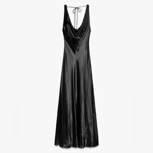 Zara Woman Black Satin Maxi Dress